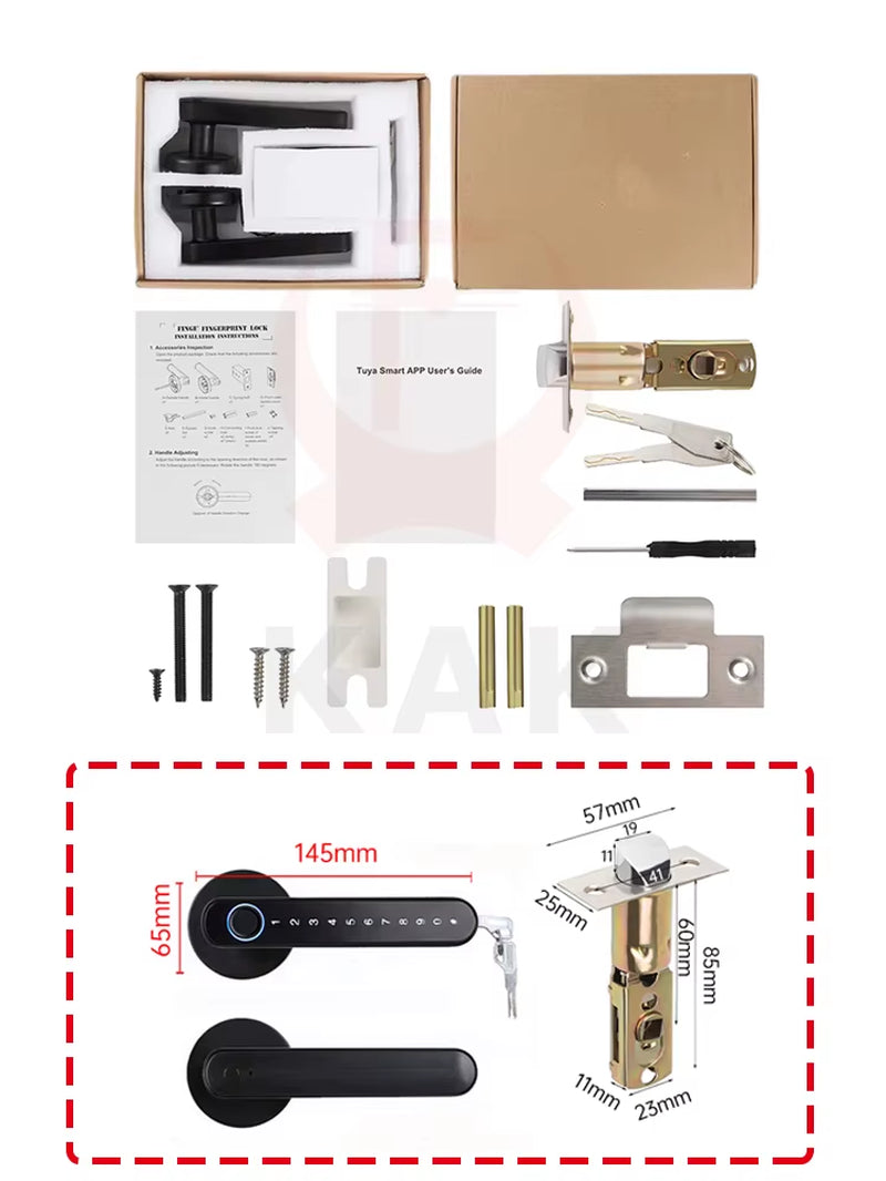 Smart Fingerprint Door Lock Black Biometric Door Lock Password Keyless Entry Door Lock with Handle Security Door Hardware