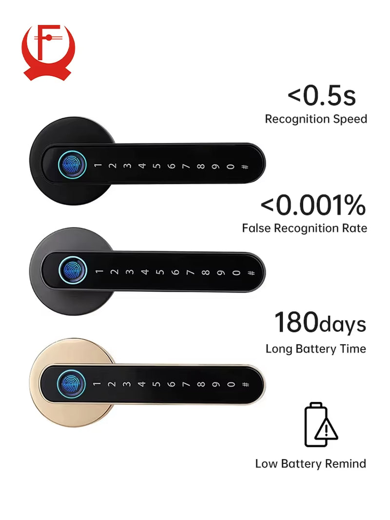 Smart Fingerprint Door Lock Black Biometric Door Lock Password Keyless Entry Door Lock with Handle Security Door Hardware